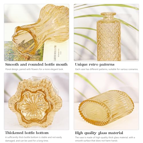 Set of 4 Glass Bud Vase Set, Small Vintage Clear Flower Vase Centerpieces for Table Bulk Cute Rustic Style Mini Vase for Home Decor Wedding Baby Shower Birthday Party(Champagne) - color: Champagne