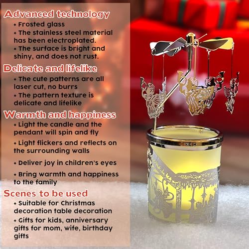 iLaJao Rotary Tea Light Carousel Angel Rotary Candle Holders Spinning Tealight Holders Christmas Decoration for Tabel Centrepieces Gift for Mom Women Wife Birthday-6 ¼ Inch Tall (Angel) - color: Angel