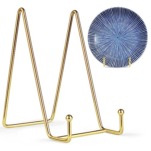 Mocoosy 2 Pack 6 Inch Gold Plate Stands for Display, Metal Square Wire Easel Stand, Plate Holder Display Stands, Picture Frame Stands for Display Photos, Decorative Platter, Plaques and Table Arts - color: Gold, size: 6 Inch