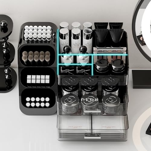 Booklov Makeup Organizer for Vanity, Large Capacity Cosmetic Display Case with Drawers, Countertop Beauty Storage Holder for Skincare, Brush Eyeliner Perfume Eyeshadow Lipsticks, Counter Desk, Black - color: Black, size: L01