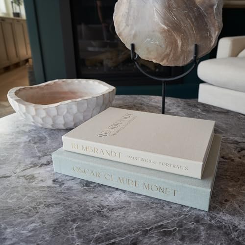 ZICOTO Set of 2 Beautiful Decorative Linen Books - Aesthetic Faux/Fake Books for Modern Home Decoration on Coffee Table, Bookshelf or Mantel - Stylish Keepsake Box and Photo Storage Solution - color: Sage-Beige