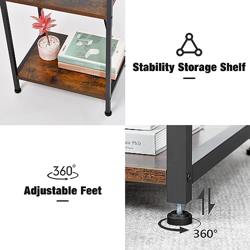 Asgolion Tall End Table with Charging Station, 3 Tier Narrow Tall Nightstand with Storage, Slim Side Table with USB Ports and Outlets for Bedroom, Living Room, Office, Rustic Brown and Black - color: Rustic Brown, style: With Outlet