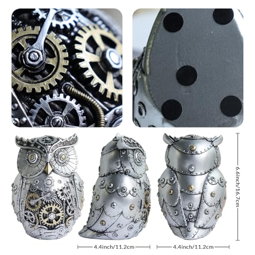 Pigort Unique Owl Statue Figurine - Mechanical Steampunk Style Polyresin Sculpture - 6.6-inch High - Ideal Gift for Boys and Boys' Room Decor