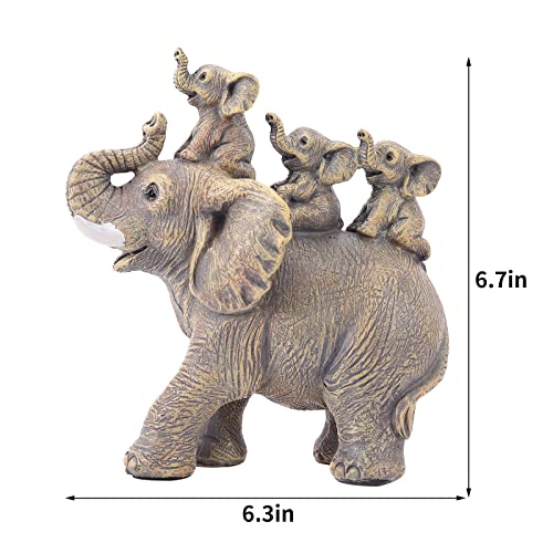 Cute Elephant Statue Home Décor Good Luck Elephant Carries Three Calves on Its Back Figurines Décor for Shelf Good Gifts for Women Decoration for Living Room, Bedroom, Office - color: Yellow-2