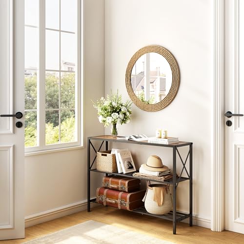 Hoctieon Industrial Console Table, 3 Tier Entryway Table, Hallway Table, Narrow Sofa Table with Shelves, Entrance Table for Entryway, Living Room, Foyer, Hallway, Office, Rustic Brown&Black - color: Rustic Brown