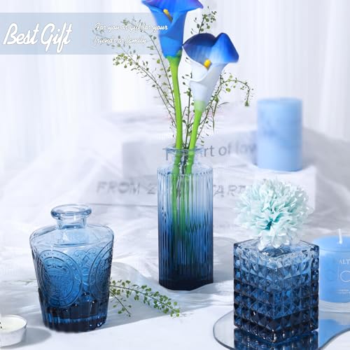 TBWIND 24Pcs Blue Glass Bud Vases Set, Small Vases for Flowers, Perfect for Centerpieces at Parties, Baby Showers, Weddings, Events, Graduation Season, Great Gifts for Office & Home Décor - color: 24pcs-blue