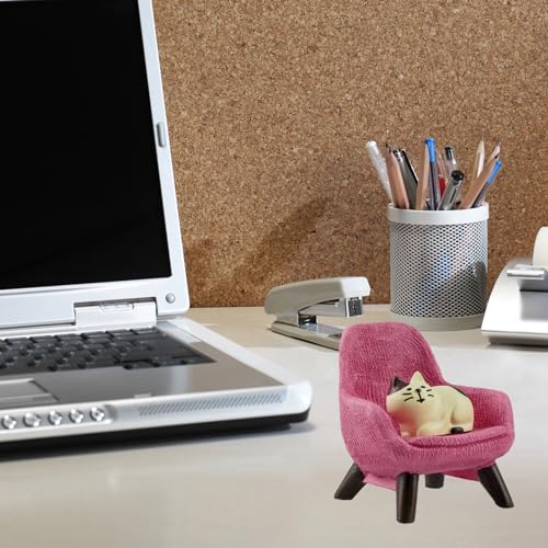 Refintural Miniature Cat Figurines with Small Sofa - Resin Mini Cat Figures, Kitten Miniature Desk Accessories - Perfect Cute Cat Gift for Cat Lovers (Pink Sofa) - color: Pink