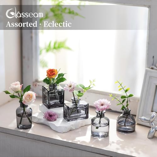 Glasseam Bud Flower Vases in Bulk: 40 Glass Cute Small Vases for Centerpieces Vintage Mini Wedding Birthday Party Table Centerpieces Tiny Baby Shower Dining Room Decoration Black Grey - color: Black Grey