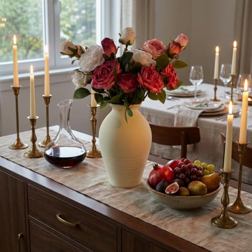 Ceramic Vase - Large & Elegant Farmhouse-Style Vases for Rustic Vintage Home Decor: Living Room, Bedroom, Office, Dining + More - Perfect for Tables, Shelves, Fireplaces & Coffee Desks (White) - color: White