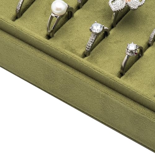 Velvet Ring Organizer Display Tray Jewelry Box Earring Holder Case for Wedding Birthday Christmas Day (Olive Green) - color: Olive Green