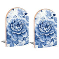 Blue and White Floral Book Ends Decorative Wood Bookends for Shelves Kids Room Desk Home Office Book Stoppers for Magazines,Books, DVDs, 1 Pair/2 Pieces(5x3.1 in)