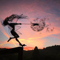 Fcteap Flower Fairy Dancing with Dandelion Garden Art Sculpture Stainless Steel Statue Christmas Halloween Decoration for Outdoor Yard Courtyard Lawn Patio Metal Ornaments (Wave) - style: Wave