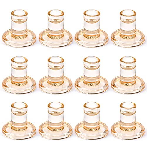 12pcs Amber Taper Candle Holders, Glass Crystal Candlestick Holders Bulk, Clear Candle Holders for Dining Table Centerpiece - color: Amber 12pcs