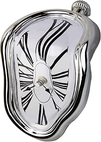 Melting Clock Dali Melted Clock Gift Decor Art Inspired Wall Clock Twisted Shelf Hanging Surrealist for Decorative Shop Office Home Desk Roman Silve… - color: Roman Silve
