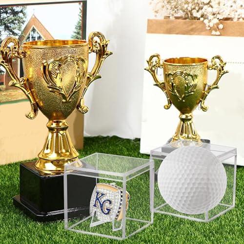 2 Pack Championship Ring Display Case Clear Acrylic Ring Case Display Box for Sports Baseball Softball Football Basketball Single Ring Coin Holder Stand, 2.16 Inch - size: 2 Pack
