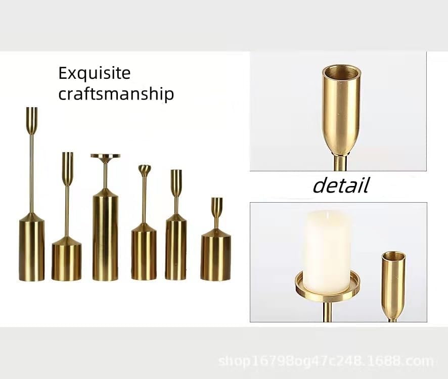 Gold Candle Holders,Room Decor, Northern Light Luxury Home Decor Galvanized Metal Candelabra six-Piece Set of Decorative Ornaments Wedding Ornament,Dinner handicrafts candlesticks (6, Gold) - color: Golden
