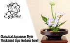 Japanese Classical Ikebana Vase Kit, Minimalist Ceramics Flower Pot Flower Shallow Container with 2.4inch Flower Frog and 2-in-1 Flower Arrangement Kenzan Needle Straightening Tool - color: Glaze Color
