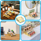 6 PCs Risers Display Stands 3 Tiers Desktop Acrylic Shelves Cake Dessert Holder Products Stand for Collectibles Shoes Jewels Pop Figure (Golden) - color: Golden