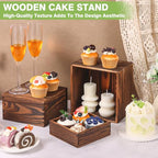 3 Pack Wood Cake Cupcake Stand Buffet Risers, Wooden Display Stand Wood Display Riser, Square Food Display Risers for Party Wedding Birthday Home (6" 7" 8") - color: Brown 3pcs (6" 7" 8")