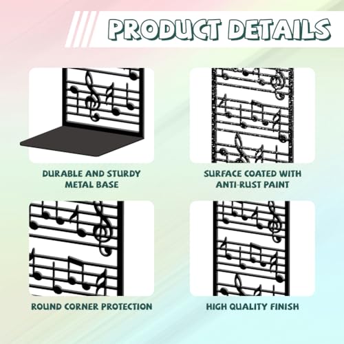 Peacoblue Metal Bookends for Shelves, Modern Decorative Heavy Duty Study Book Ends Stoppers for Office, Desk, Shelf, Room 5.3"x4.3"x7.9" Cast Iron Simple Tall Bookends 1 Pair (Music Notes and Staves) - style: Music Notes and Staves