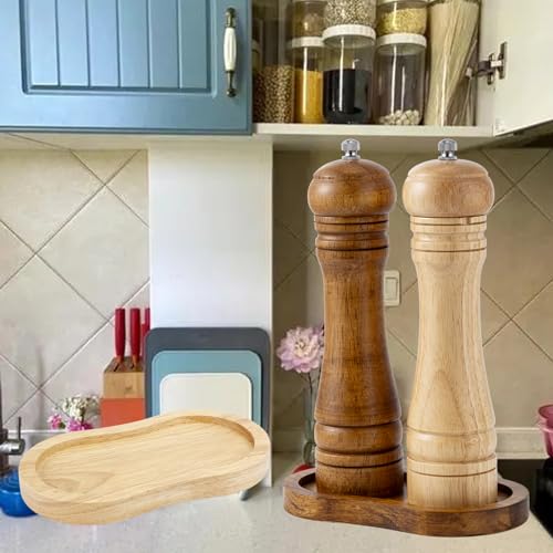 Salt and Pepper Wood Mill Tray, Retro Colour Pepper Grinder Rest, Work Surface and Dining Table Protector (Pepper Mill not Included) - color: G Retro Colours Mill Rest