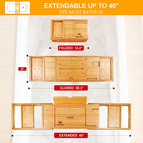 Premium Bathtub Tray Caddy - Bath Tray Bamboo Expandable - Bath Tub Tray Table for Bathtub - Expandable Size, Fits Most Bath Tubs - Natural Bamboo Wood - color: Natural