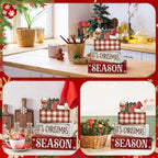 Lineshading 4 Pcs Christmas Table Decoration Wooden Hot Cocoa Santa Hat Decorations Christmas Tiered Tray Decor Winter Centerpiece Decorative Santa Hat Hot Cocoa Gift Box Tree Block Signs for Home - style: Christmas