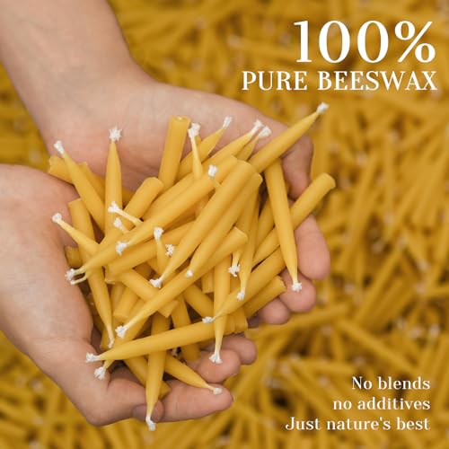 DEYBBY 20 Minute Beeswax Meditation Candles - 24pcs Mini Beeswax Taper Candle Gift Set with 2 Small Candle Holders