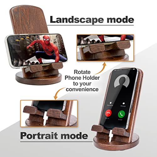 TESLYAR Wood Cell Phone Stand – Elegant Phone Holder for Nightstand & Desk | Portable Office Gift for Men, Dad & Husband | Compatible with iPhone & Android