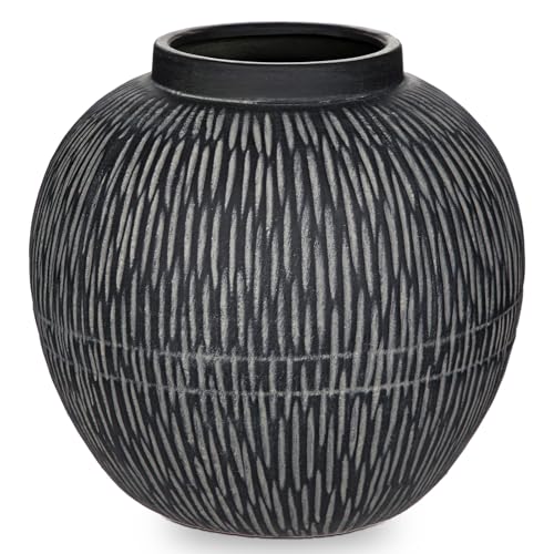 9" Large Ceramic Vase with Wide Mouth, Rustic Vase for Entryway, Living Room & Abundant Blooms Decor, Big & Round Design, Chunky & Dark Gray - color: 9" Dark Gray