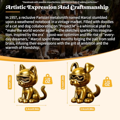 CHOVY 100% Solid Brass Retro Desk Decor - Collectible Figurines of Sunglasses Dog Executing M Project Vintage Animal Sculpture Oddities and Curiosities Handmade Office Artifact for Bookshelf Decor - color: M Plan Dog