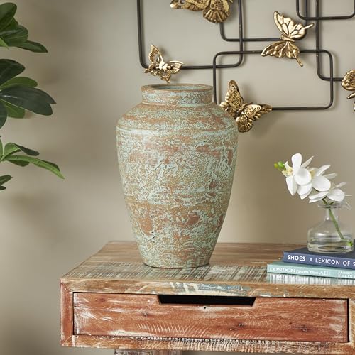 Deco 79 Ceramic Decorative Vase Antique Style Textured Patina Centerpiece Vase, Flower Vase for Home Decoration 10" x 10" x 15", Brown - color: Brown, size: 10" x 10" x 15"