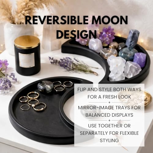 Black Moon Crystal Display Tray - Gothic Wooden Altar Tray 10.5" x 5" for Crystals and Stones Storage - Solid Wood Jewelry Organizer Dish - Spiritual Decor - color: Black