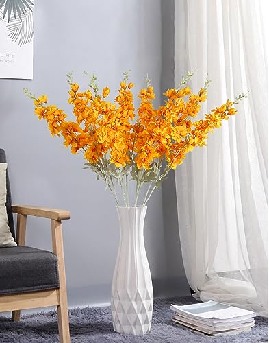 8pcs Delphinium Artificial Flowers 33.5in Long Stem Larkspur Fake Silk Flowers for Tall Vase Faux Flowers for Home Wedding Baby Shower Floral Arrangement Centerpiece Table Decorations (Orange) - color: Orange