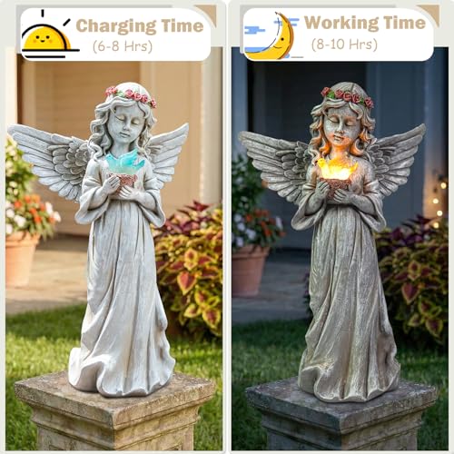 Angel Garden Statue Outdoor Decor, Angel Garden Figurine Hold Dove with Solar Lights Waterproof Resin Yard Art Decoration Lawn Ornament Sculpture for Outside Patio Yard Gift - style: Dove