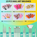 FANDAMEI Nail Art Tools, Nail Brush, 15 PCS Nail Art Brushes, 5 PCS Nail Dotting Tool, Nail Stand, Nail Holder For Painting Nails, Nail Tools, Nail Design Tools, White - color: White