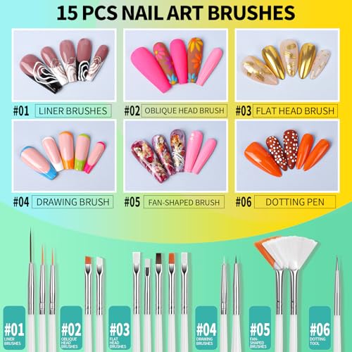 FANDAMEI Nail Art Tools, Nail Brush, 15 PCS Nail Art Brushes, 5 PCS Nail Dotting Tool, Nail Stand, Nail Holder For Painting Nails, Nail Tools, Nail Design Tools, White - color: White