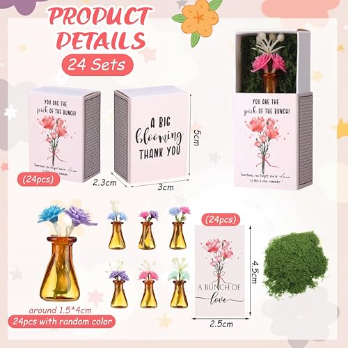 24 Sets Mother's Day Bulk Gifts for Women Teacher Nurse Appreciation Positive Mini Bud Vases with Flower Office Desk Decor Mini Box Breathing Thank You Gifts for Graduation Coworker Staff (Tan) - color: Tan