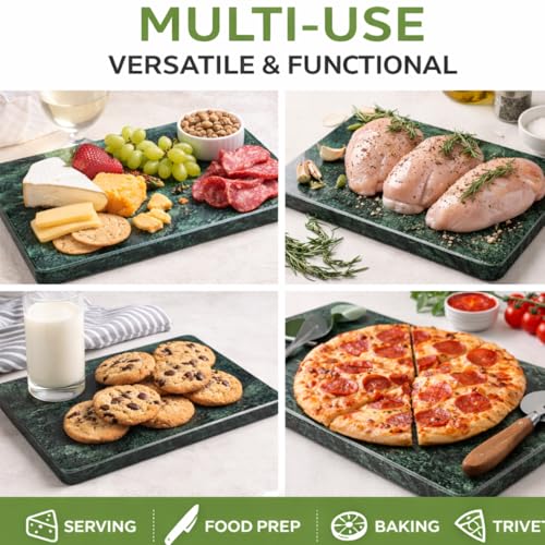 Marble Cheese and Pastry Board 16 x 12 Inch – Natural Carrara Marble Cutting Board and Serving Tray for Dough, Bread, Pizza, Charcuterie – Heavy, Non-Slip, Gift-Ready. - color: Green, size: 16"L x 12"W