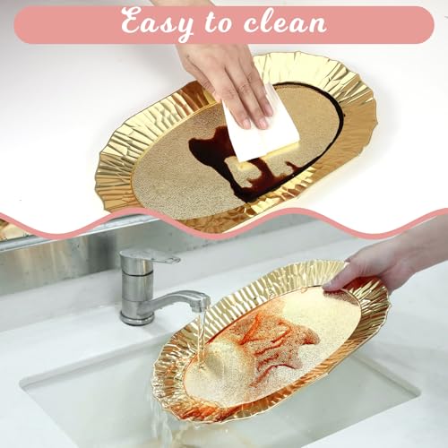 6 Packs Gold Plastic Serving Tray Set, Decorative Plastic Reusable Party Trays Platters for Food, Appetizer Platter, for Dessert Table, Cupcake, Charcuterie(14"x8.5")