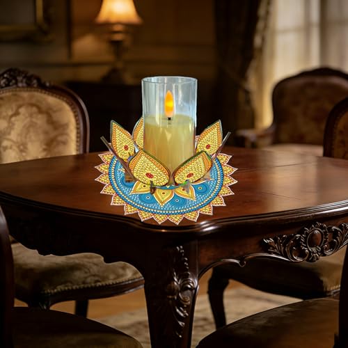 DIY Diamond Art Painting Candlestick Holders 5.71in Mandala Flower Shape Desk Candle Tray Tabletop Ornaments for Wedding Ramadan Party Home Table Centerpiece-Mandala09 - color: Mandala09