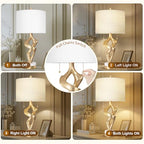 Scenekoy Sculptural Table Lamp Set of 2 with USB Ports for Bedroom Living Room, 26” Gold Leaf Marble Base Bedside Lamps, Pull Chains Switch Modern Nightstand Lamp for Home Room Decor (Bulbs Included) - size: 26 inches Gold Leaf -028-2