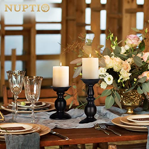 Nuptio Black Candle Holder for Pillar Candles - 2 Pcs Rustic Candle Holders Set Metal Candle Stand Tall Retro Fall Pillar Candleholder for Halloween Easter Farmhouse Fireplace Home Table Centerpiece - color: Black, size: S + L