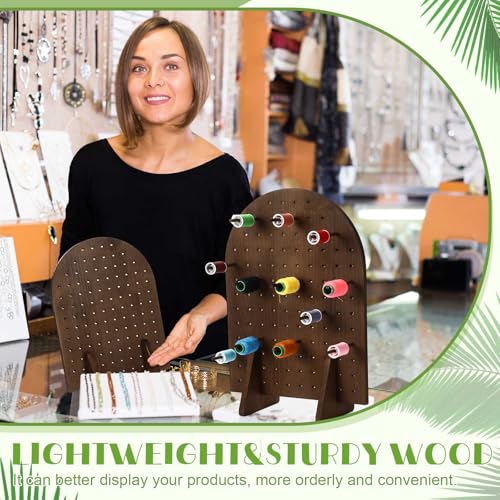 Colingmill 1 Set Keychain Display Stand Wooden Pegboard Display Stand with 25 Pcs Dowel Rods Oval Bracelet Organizer Holder for Jewelry, Craft Shows, Necklace, Selling, 15.75" x 11.81" (Dark Brown) - color: Dark Brown