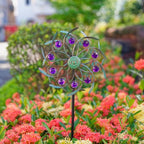 Viveta Outdoor Wind Spinners, 13" Metal Wind Sculpture with Stable Stake, Double-Sided Windmill,Wind Spinner for Yard and Garden - color: 2-green Purple