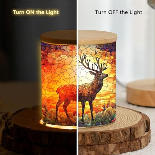 Stained Glass Sika Deer Tealight Candle Holder Animal Full Wrap Tea Light Candle Jar Flickering Tea Light Inspiration Home Decoration, LED Tealight Candleholder for Birthday, Christmas - color: Sika Deer
