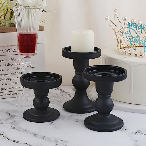 3-Piece Set of Black Glass Candlestick, Crystal Candlestick Holder Holder and Conical Candle, Christmas Candle Holder Decoration, Family Living Room Wedding Candle Holder (black1set) - color: Black