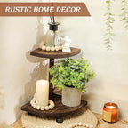 Tikea Decorative Wood Riser for Display, 2-Tier Rustic Corner Shelf for Kitchen Bathroom Counter Decor, Farmhouse Riser for Soap Dispenser and Plant (Brown)