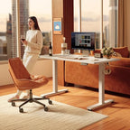 FEZIBO Standing Desk, 55×28 Inches Electric Height Adjustable, Sit Stand Up, Computer Office Desk with Splice Board, While Frame/While TOP - color: White, size: 55 x 28
