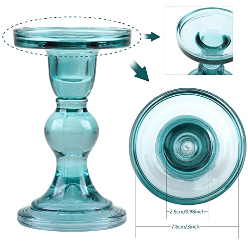 GMWD 3 Pcs Glass Candle Holder Set Clear, Green Candlesticks Holders Pillar Taper Candles Tealight Stand for Wedding Centerpieces Home Decorations Dining Table - color: Green